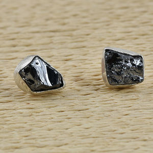925 <b>Sterling</b> <b>Silver</b> <b>Stud</b> Earrings Uncut Hematite Rough Gemstone Fashionable Romantic Trendy Jewelry for Weddings Gifts - Product Image 3