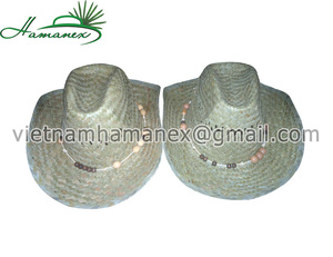 Sombreros de vaquero de hoja de palma natural con patrón personalizado al por mayor sombreros de paja de hoja de palma natural con cinta - Product Image 4
