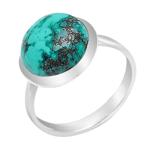 Anillo de piedras preciosas turquesa de cabina redonda Plata de Ley 925 con ajuste de bisel plateado Anillo de moda para fiesta de regalo de boda. - Product Image 1