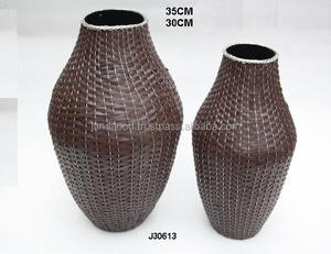 Florero de hierro tejido de cuero de imitación marrón de alta calidad, florero de hierro hecho a mano, florero decorativo de hierro al por mayor - Product Image 2