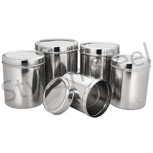Stainless Steel Deluxe <b>Canister</b> for <b>Tea</b> <b>Coffee</b> <b>Sugar</b> with Silver Color Round Shape with Lid at Wholesale Price - Product Image 4