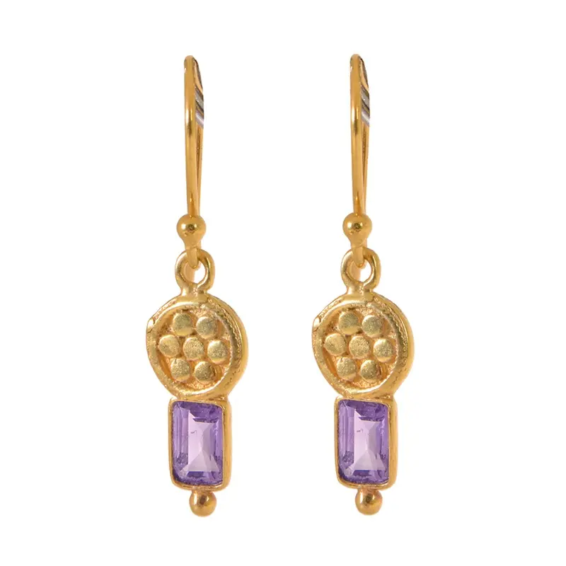 New fashion Gold Plated 925 Sterling Silver Jewelry Amethyst Gemstone Dangle Minimal Earrings Direct Bulk Price