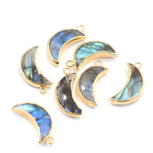 Labradorite 19 to 21 MM With <b>Bail</b> Moon Shape Gold Plated <b>Pendant</b> For Jewellery Making - Product Image 1
