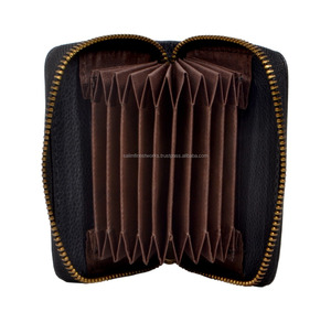 Artisanat Vintage fait à la main pur noir 100% en cuir véritable carte de crédit porte-carte d'identité femmes luxe fermeture éclair grande capacité portefeuilles - Product Image 6