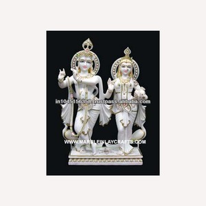 Beautiful White <b>Stone</b> Marble Lovely Radha Krishna Moorti - Product Image 1