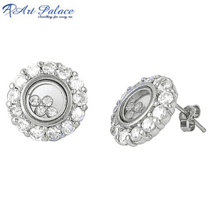 Pendientes de tuerca de circonia cúbica de plata 925 de diseñador, estilo bonito para compromiso de boda o aniversario - Product Image 2