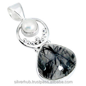 20225 nouveauté Unique 925 bijoux en argent Sterling noir rutile et perle pierres précieuses à la main pendentif bijoux pour femmes ODM OEM - Product Image 1