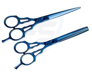 Tijera profesional de titanio con revestimiento azul para peluquero, tijeras de peluquería personalizadas, de acero inoxidable - Product Image 1