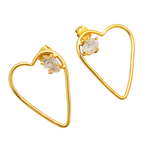 Solid 925 <b>Sterling</b> <b>Silver</b> Gold Plated Crystal Stone Push Back <b>Studs</b> Heart Design Earrings for Women Supplier Casa De Plata - Product Image 1