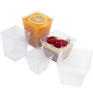 Chất Lượng Cao Dùng Một Lần Vuông Mini Cube Rõ Ràng Nếm Nhựa Tráng Miệng Cup