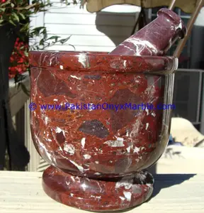 pakistan supplier wholesale marble & onyx marble mortar pestle Red Zebra