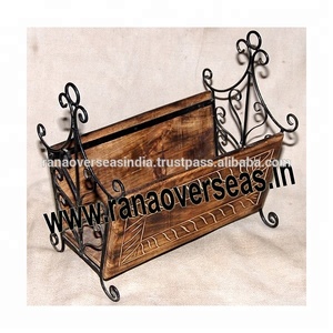 ที่เก็บนิตยสารและหนังสือพิมพ์แบบผสมผสานวัสดุเหล็กและไม้ สำหรับวางบนโต๊ะที่บ้านและที่ทำงาน - Product Image 2