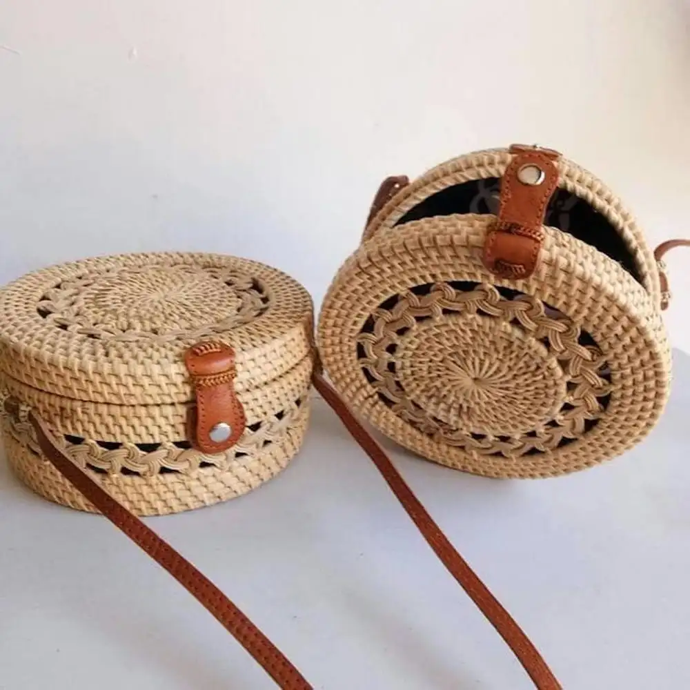New style Bali Rattan circle bag beach round handmade wholesale handbags