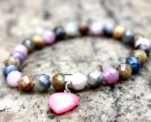 Multi Sapphire Faceted 7mm Gemstone Vintage Unisex Stretch Bracelet Healing Crystal Stone Gift - Product Image 2