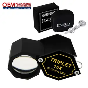 15X20.5Mm Sieraden Loupe Triplet Lens Design Kit Vergroting Loupe Zwart Frame Metal Body Zeshoekige (Oem Verpakking beschikbaar)