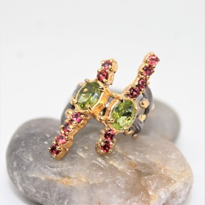 Anillo de Plata de Ley 925 con Peridoto y Granate, Chapado en Oro y Rodio, con Múltiples Piedras Preciosas, Gran Venta 2026 - Product Image 3