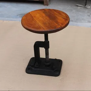 Industrial & vintage cast iron metal design small stool with round wood top