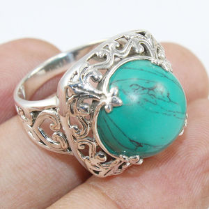 Anillo de Plata de Ley 925 con gema turquesa, joyería fina clásica con piedras preciosas - Product Image 2