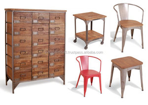 Meubles industriels, extracteur, armoire en bois et métal Table de chevet avec tabouret, chaise de chevet - Product Image 5