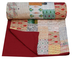 Edredón de seda tamaño Queen Patola Kantha - Product Image 1