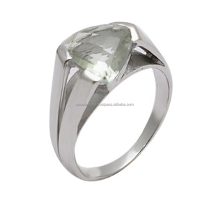 Vintage Green <span class=keywords><strong>Amethyst</strong></span> 925 Sterling Silber Ring <span class=keywords><strong>Exotic</strong></span> Plain Schmuck mit 18 Karat Gold & Perle für Frauen Hochzeit - Product Image 1