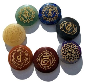 Reiki Seven <b>Chakra</b> Round Reiki Sanskrite Symbol <b>Set</b> Natural Stone Reiki Healing <b>Crystal</b> Gemstone Wholesaler - Product Image 1