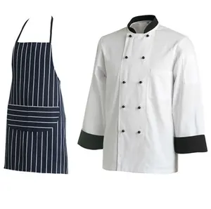 उच्च गुणवत्ता महाराज वर्दी रसोई कपड़े कपड़े व्हाइट बावर्ची कोट रेस्तरां प्रबंधक वर्दी बरिस्ता बार एप्रन कस्टम लोगो