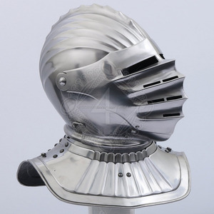 Casco de caballero Medieval cerrado, 16 calibres, TC134, cubierta para cabeza y hombro, color plata - Product Image 1