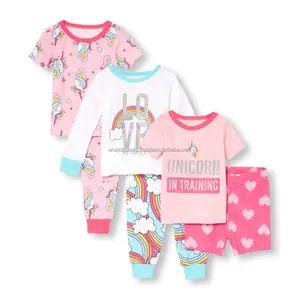 Unicorn printed girls 6 pcs pajama kids pyjamas set children nightwear sleepwear manufacturer India custom logo clothing set