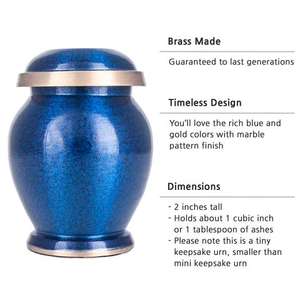 Classic Royal Blue <b>Memorial</b> Set of 4 Includes Velvet <b>Box</b> Adult Cremation Urns for <b>Pets</b> Funeral Ashes Brass/Aluminum Material - Product Image 2
