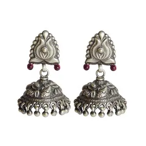 Beautiful Indian jhumka designer 925 sterling silver ruby gemstone stud earring handmade jewelry