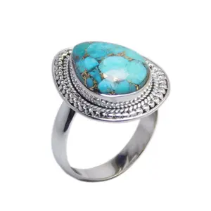 Perfetto anello 925 pietra preziosa in argento Sterling blu rame turchese 925 fornitori anelli d'argento fatti a mano