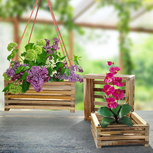 Pots en bois ORCHIDÉES NOUVEAU Ensemble de meubles en bois de teck naturel de 3 pièces, Décoration de pot en bois d'Indonésie, Pot en bois de teck - Product Image 1