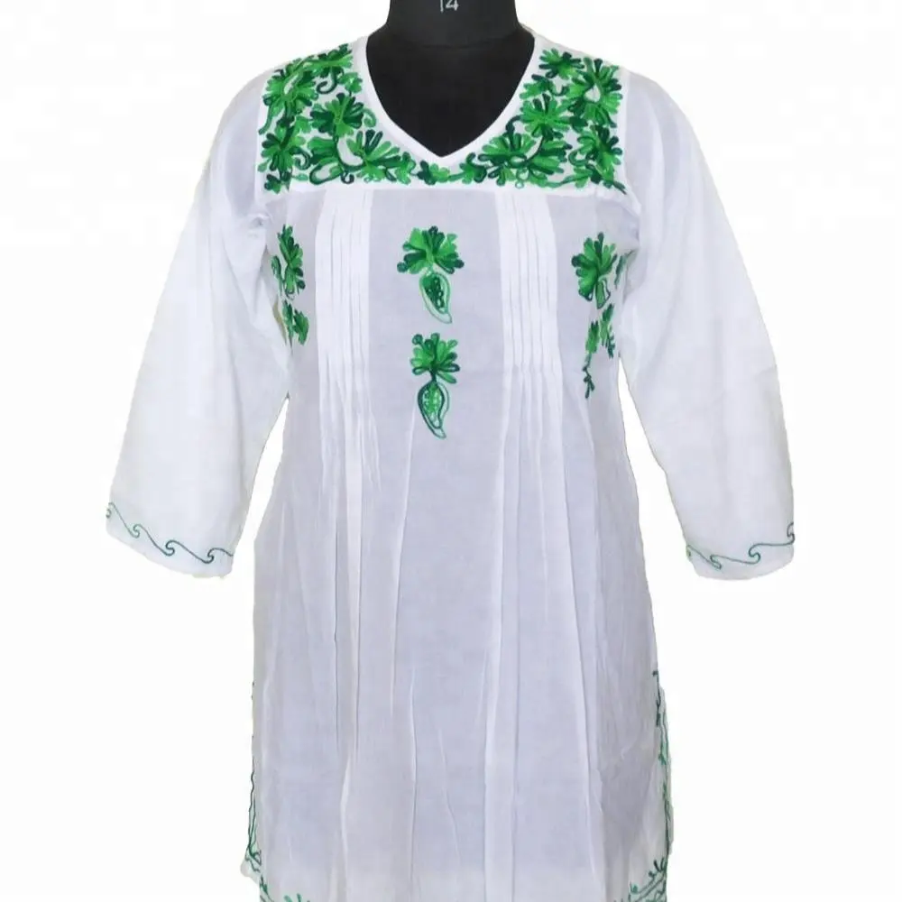 White Embroidery Blouse Kurti Top Colourful Ethnic