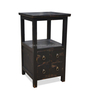 Mesitas de Noche de Estilo Vintage con 4 Cajones, Madera de Caoba Maciza, Acabado Pintado Antiguo - Product Image 4