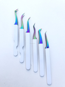 Pince à épiler classique hybride professionnelle d'extension de cils conception incurvée en fibre d'acier inoxydable enduite de couleur durable à haut volume - Product Image 6