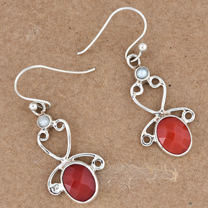 925 Sterling Silver Fish Hook Dangle Boucles d'oreilles Facettes Coral Gemstone Design À La Mode pour Mariage Anniversaire Cadeau De Fiançailles - Product Image 2