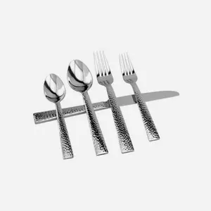 不锈钢平柄餐具套装锤击独特设计木柄打结可爱餐具套装