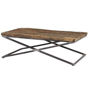 โต๊ะกาแฟแบบอุตสาหกรรมโบราณท็อปไม้และราวเหล็กเฟอร์นิเจอร์บ้านสำหรับห้องนั่งเล่นวัสดุโลหะ - Product Image 1