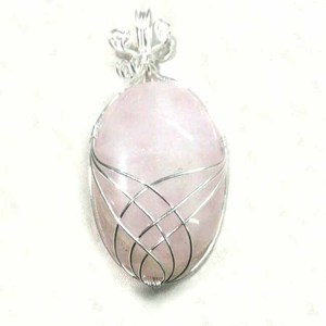 Quartz rose fait à la main pendentif fil d'argent Wrape - Product Image 1