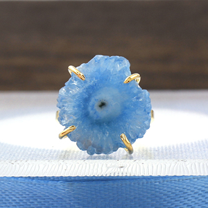 Natural azul Solar cuarzo Druzy piedra preciosa chapado en oro ajustable cristiano clásico moda anillos nueva colección - Product Image 1