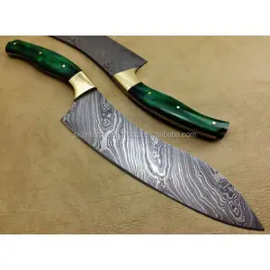 Damascus Kitchen Chef's Knife Custom Handmade Damascus Steel Kitchen Chef's Knife With Colored Bone Handle Free Leather SK-491