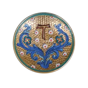 Ceramic church paten hand painted with pure gold handmade in Italy mosaic design eucharist catholic item