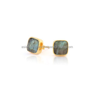 Boucles d'oreilles en argent sterling 925 avec pierres précieuses Labradorite Vermeil-Bijoux de fiançailles pour anniversaire de mariage et cadeau - Product Image 1