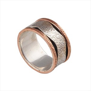 925 Sterling Silver Copper Two Tone <b>Spinner</b> <b>Ring</b> Handmade Reticulated Texture Wave Band Meditation Jewelry Party Wholesale - Product Image 2