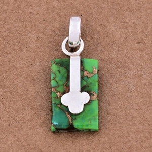 Rectangle Forme Vert Cuivre Turquoise 925 Pendentif En Argent Sterling Bijoux Pendentif À La Mode Plaqué Argent Pour Unisexe. - Product Image 3