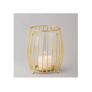 ตะกร้าห่วงเหล็กโลหะสำหรับตกแต่ง,เชิงเทียนสีชาสีทองสำหรับบ้านและสำนักงาน - Product Image 1