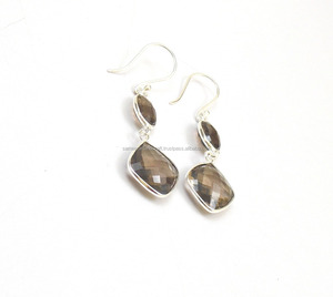 Smokey Quartz Gemstone With Silver Plated Handmade Fashionable <b>Gift</b> <b>for</b> <b>Her</b> Oval and Cushion Shape Hoop Earring - Product Image 3