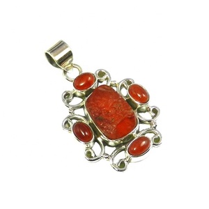 Increíble colgante de piedras preciosas de cornalina en bruto 925 colgantes y dijes de joyería fina de plata esterlina sólida proveedor y exportador - Product Image 1