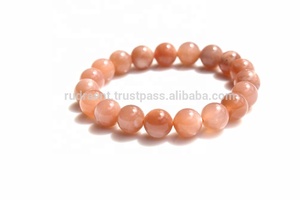 Gema Natural OEM de alta calidad, piedra lunar de melocotón Natural, cuentas redondas extensibles, pulsera de grado superior - Product Image 5